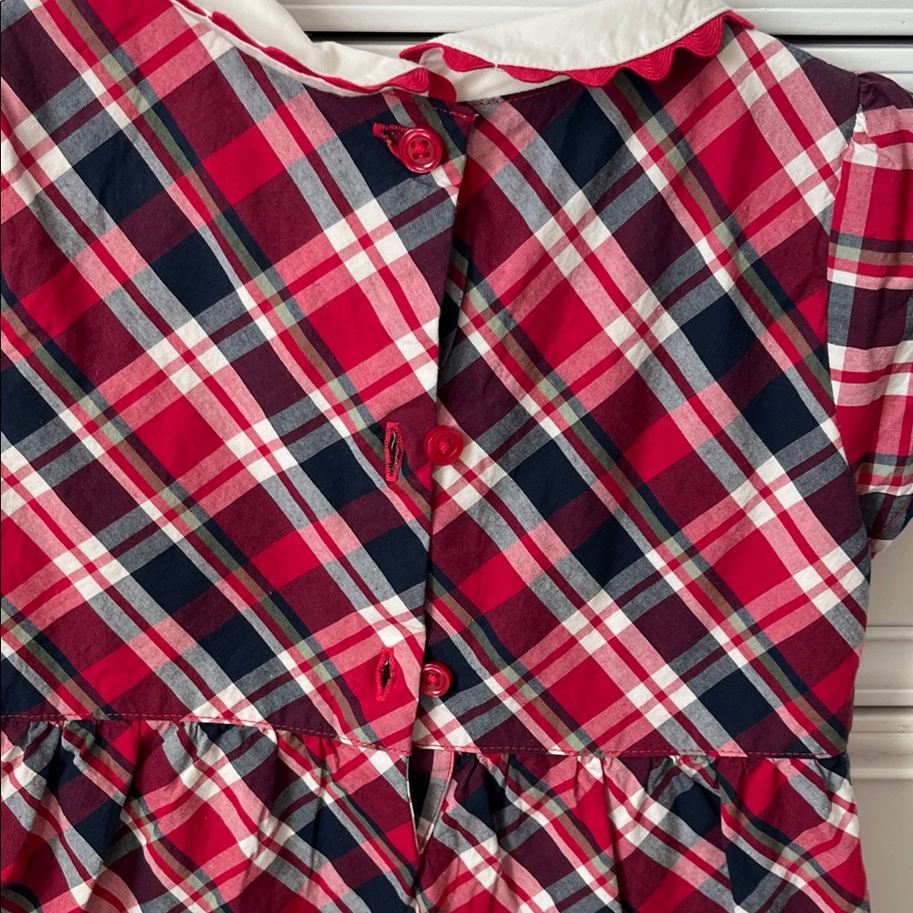 Gymboree Red and Blue Plaid Dress with Apple Detail - Picture 4 of 5